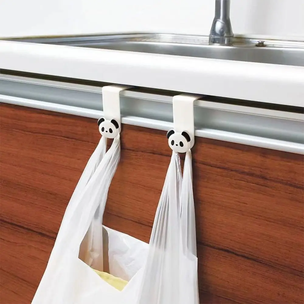 Traceless Creative Cute Panda Plastic Hooks Cabinet Doors Hooks Towels Household Kitchens Plastic Garbage Bags Wall Hangers 2pcs