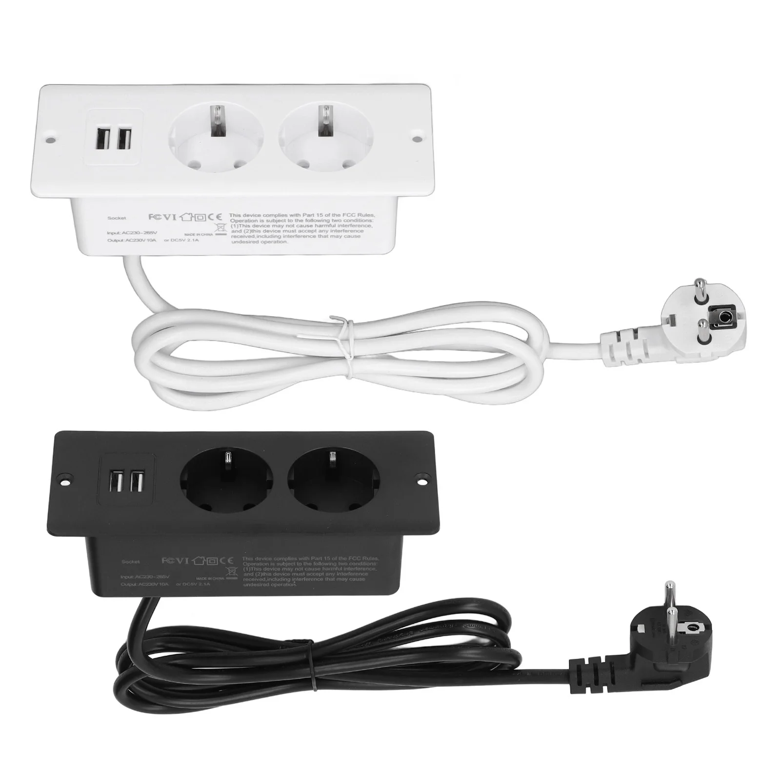 Electrical power socket embedded 2 USB 2 10A ports recessed desk socket with 1.5m cable