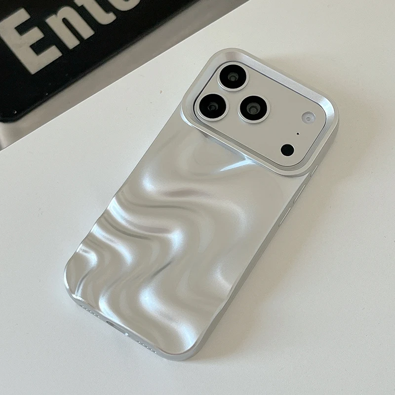 Einfache Mode Stereoskopische Gebogene Welle Welligkeit Matte Silber Telefon Abdeckung Fall Für iPhone 17 Pro Max Air 16 15 14 13 12 11 – Detail 9