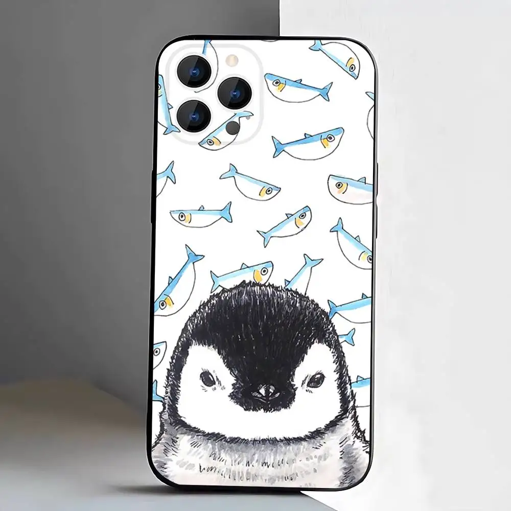 Adorable Penguin Kawaii Cartoon Black Soft Phone Case Cover