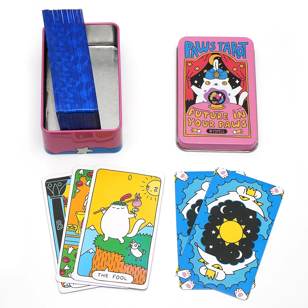 Tin Box Wyspell Cat Tarot Cards 78 Card Cat Tarot Deck Unique Tarot Cards for Cat Lovers and Tarot Enthusiasts Cute Tarot Cards 3