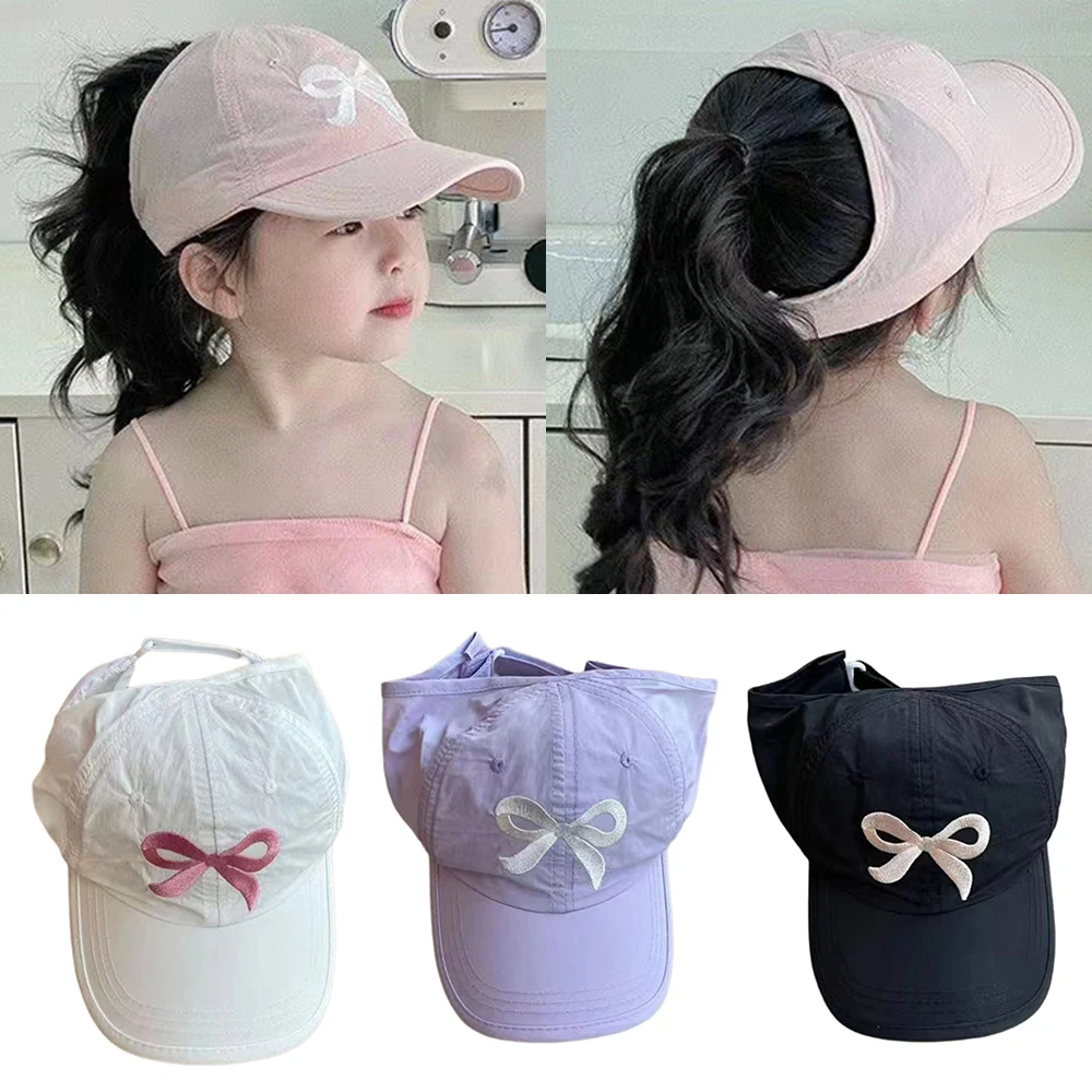 Baseball Cap Kids Ponytail Baseball Caps Candy Color Quick Drying Adjustable Visor Cap Boy Girl Summer UV Protection Hat Children Peaked Cap