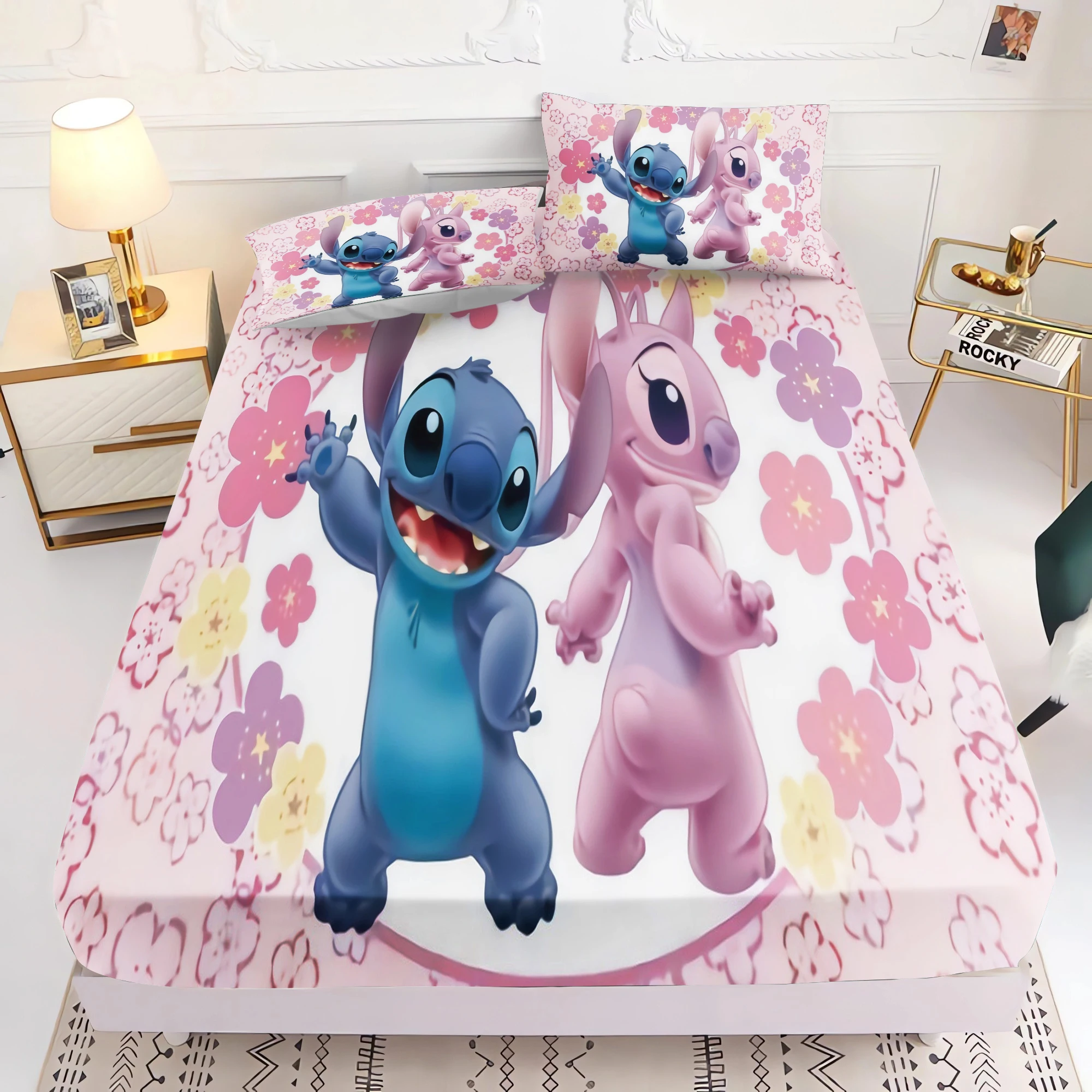 Stitch Bedding Set Bed Cover Full 100% Polyester Anime Fitted Sheet Printed Cartoon Suitable For Children And Adults 2/3pc
