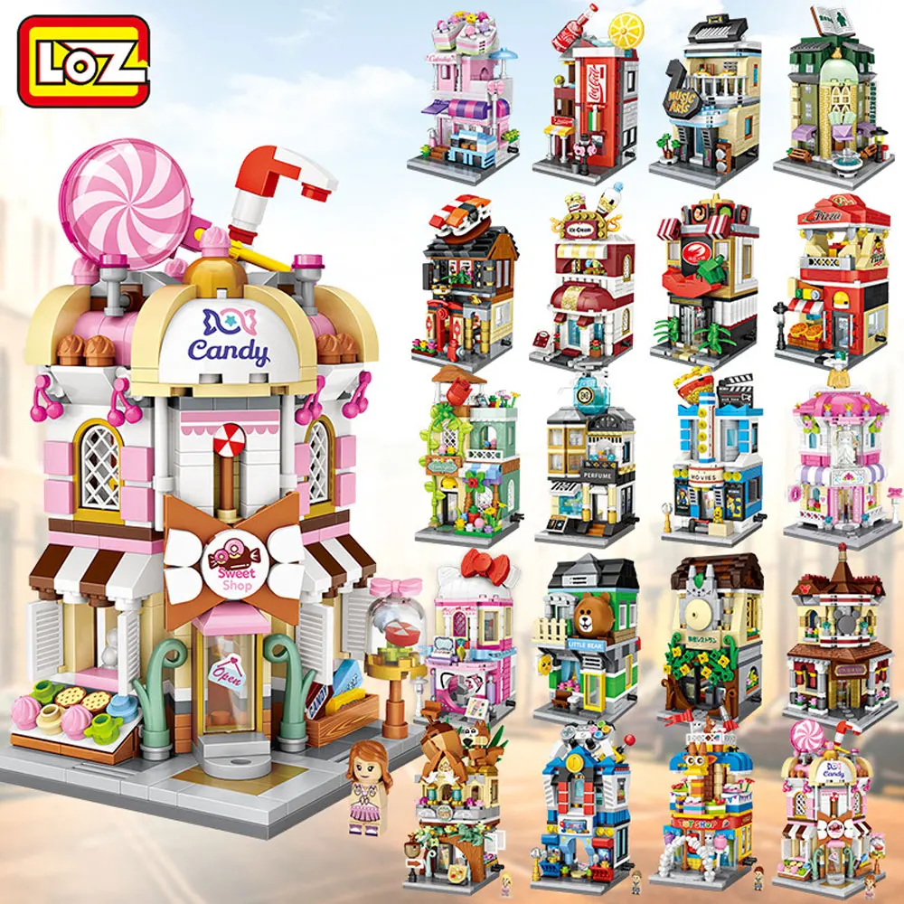 

LOZ Mini City Street View Bricks 3D Architecture Building Blocks Candy Retail Shop Nut Store Model Toys For Kids Birthday Gifts