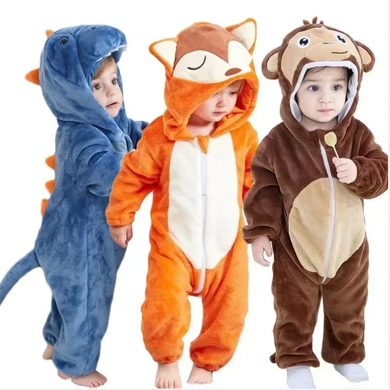 Kids pajamas Baby Girls Onesie Kigurumi Monkey Unicorn Cow Lion Animal Cosplay Costume Winter Flannel Jumpsuit 1 to 4 Years