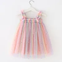 Toddler Girl Princess Dress Baby Rainbow Unicorn Tulle Costume Kids Summer Sleeveless Strap Dresses Newborn Birthday Party Cloth 2