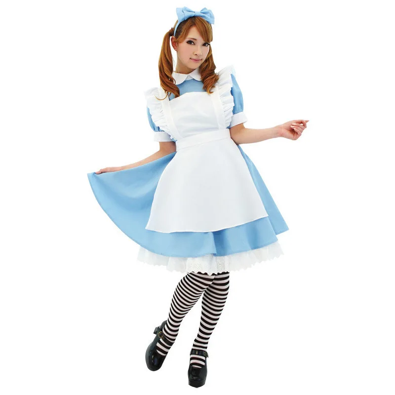 

Super Cute Alice In Wonderland Cosplay Costume Lolita Dress Maid Apron Fantasia Carnival Halloween for Women