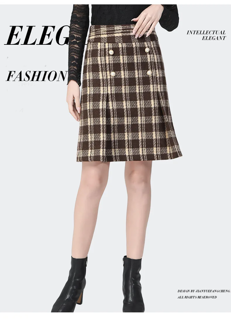Meados de Comprimento Saia Feminina Outono Inverno Cinza Xadrez Magro Olhar Moda All-match Elegante A-line Saias Estilo Ocidental Plissada 4 Computers & Electronics