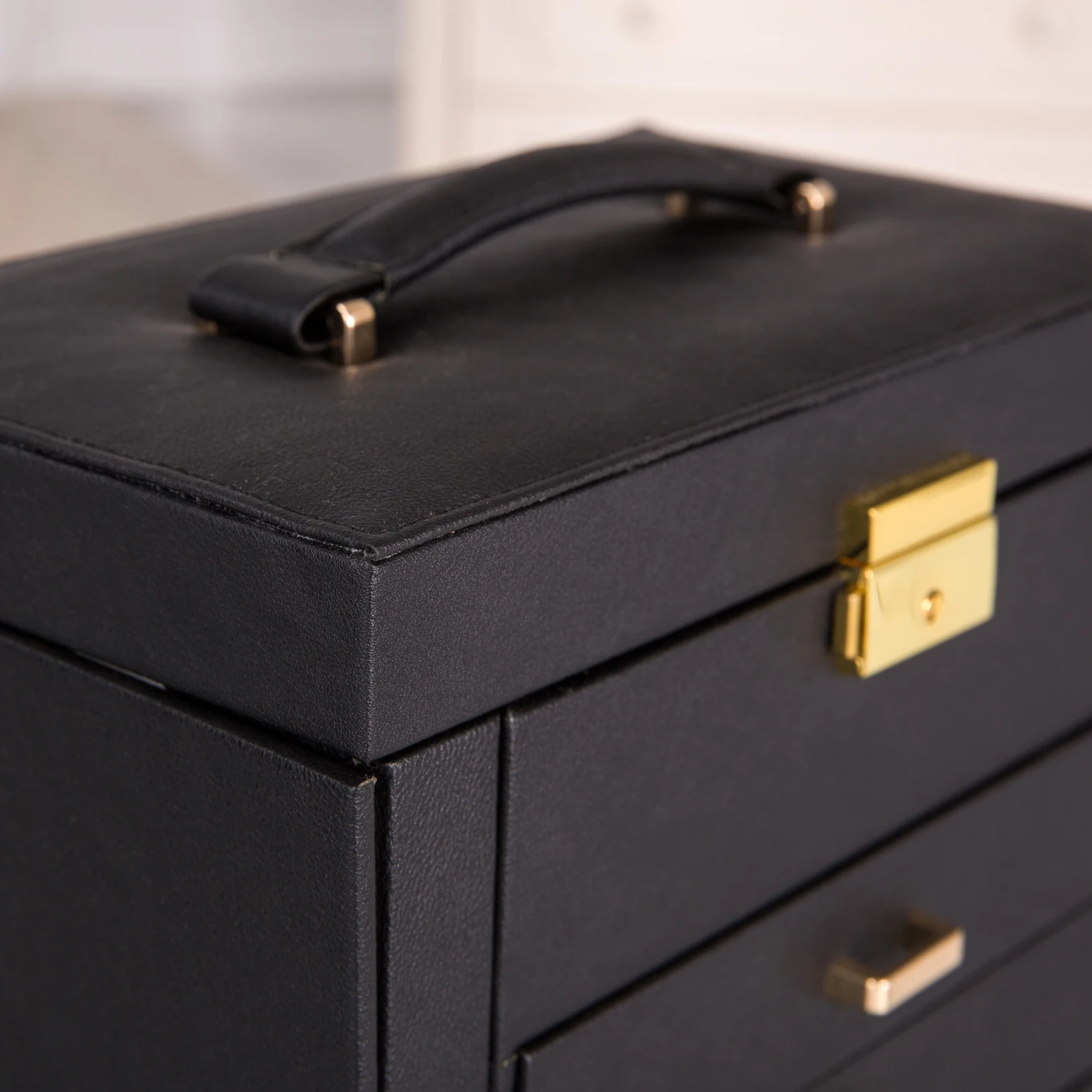 Lockable Synthetic Leather Jewelry Box – Large Capacity Organizer with Mirror for Watch... - SKU LJB01066 - UGI Packaging