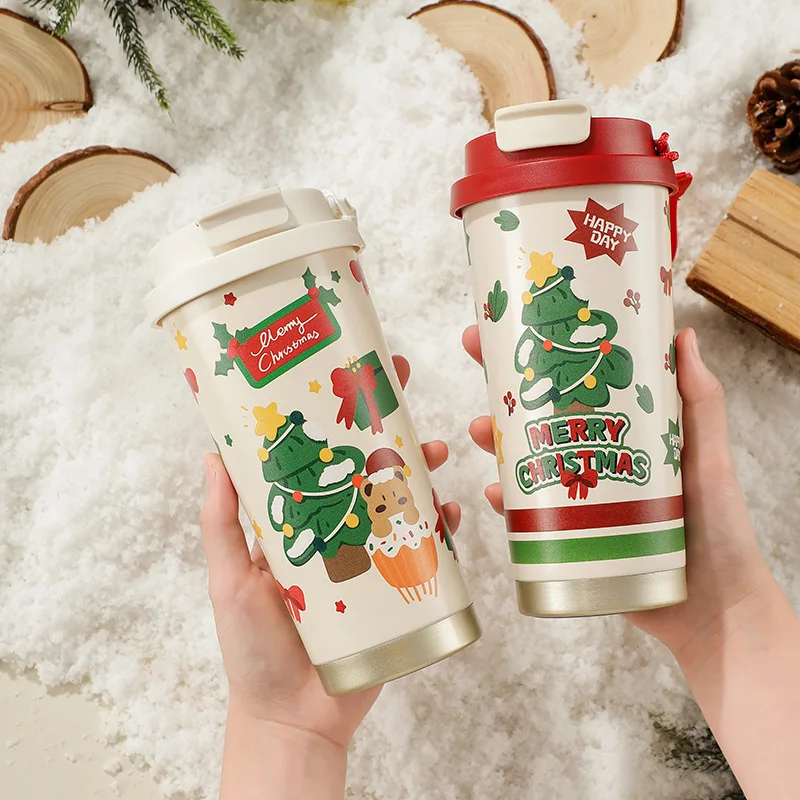 Hot 500ml Christmas Thermos Cup Coffee Mug 316 Stainless Steel Vacuum Flasks Cold Hot Insulated Xmas Gift Cup Santa Claus Mug