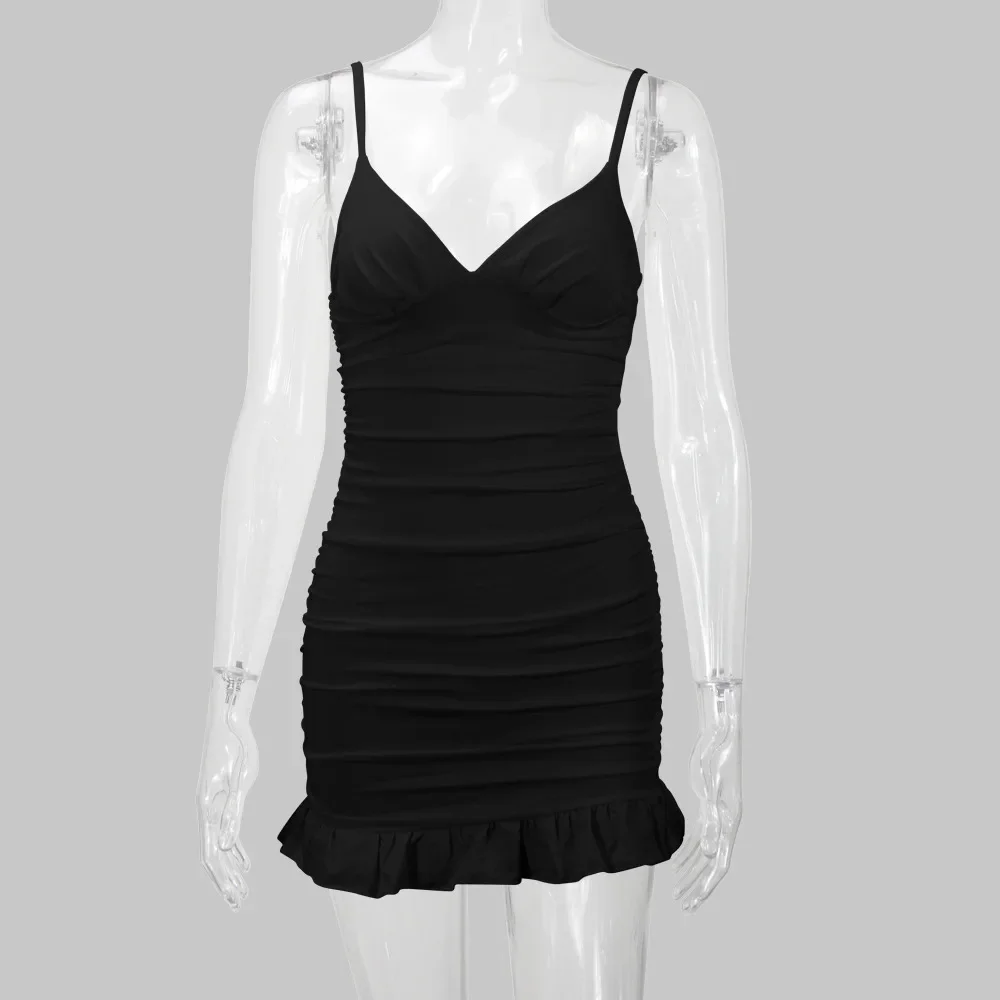 Irregular Ruffle Straps Mini Dress Elegant Fashion Outfits Night Club Party Summer Bodycon Dresses Vestidos
