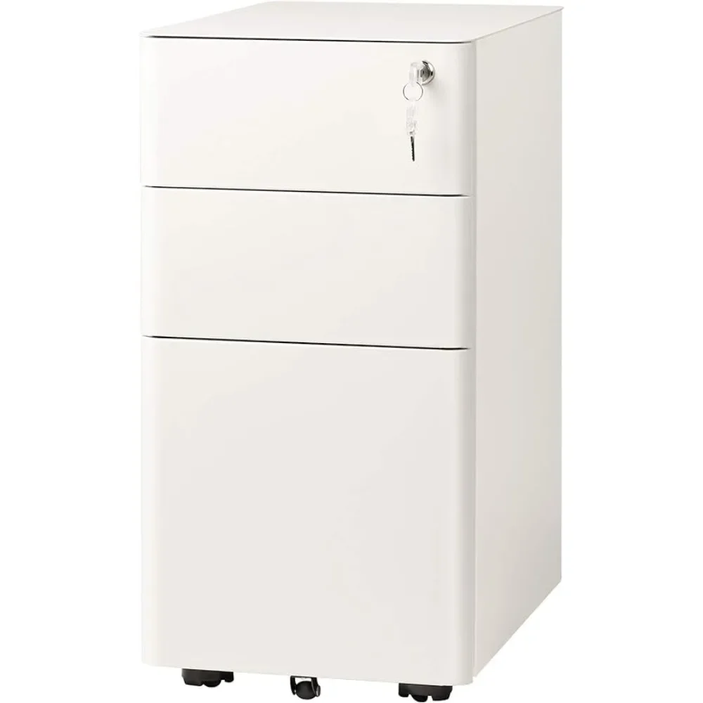 3-Drawer Slim Vertical File Cabinet Filing Cabinets Fully Assembled Except Casters Storage Cabinet Furniture White Freight Free