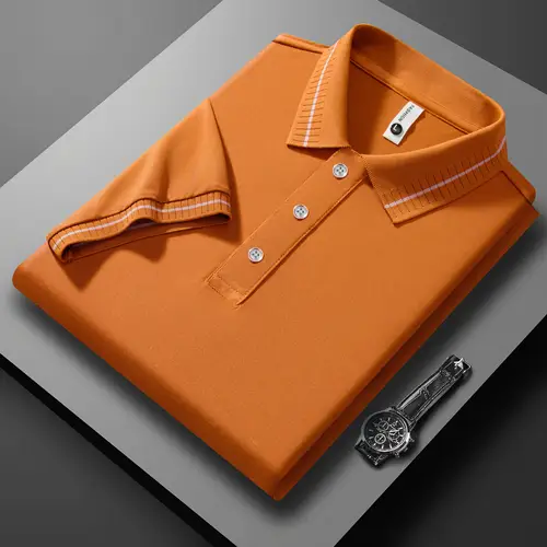 Summer Men's Clothing Retro Knit Lapel Striped Polo Shirt Solid Color Short Sleeve Fashion Light Luxury Popular Knitwear M-3XL - Image 6