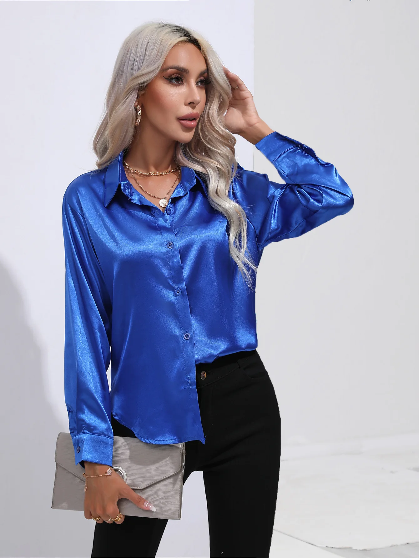 Full Sleeve Ladies Satin Blouses Blusas Single-breasted Loose Women Shirts