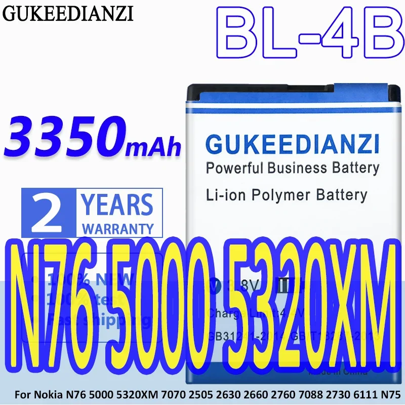 Batteria Mobile Ricaricabile Nuova Bl-4B 3350Mah Per Nokia N76 5000 5320Xm 7070 2505 2630 2660 2760 7088 2730 6111 N75
