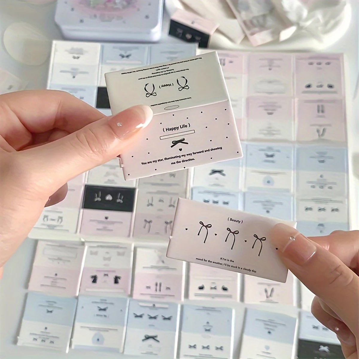 Folded Paper Cards 30pcs Mini Folded Cards with Crease Lines-Korean INS Style Label Holders for Jewelry & Gift Packaging 5 Sheets of Creative Pa