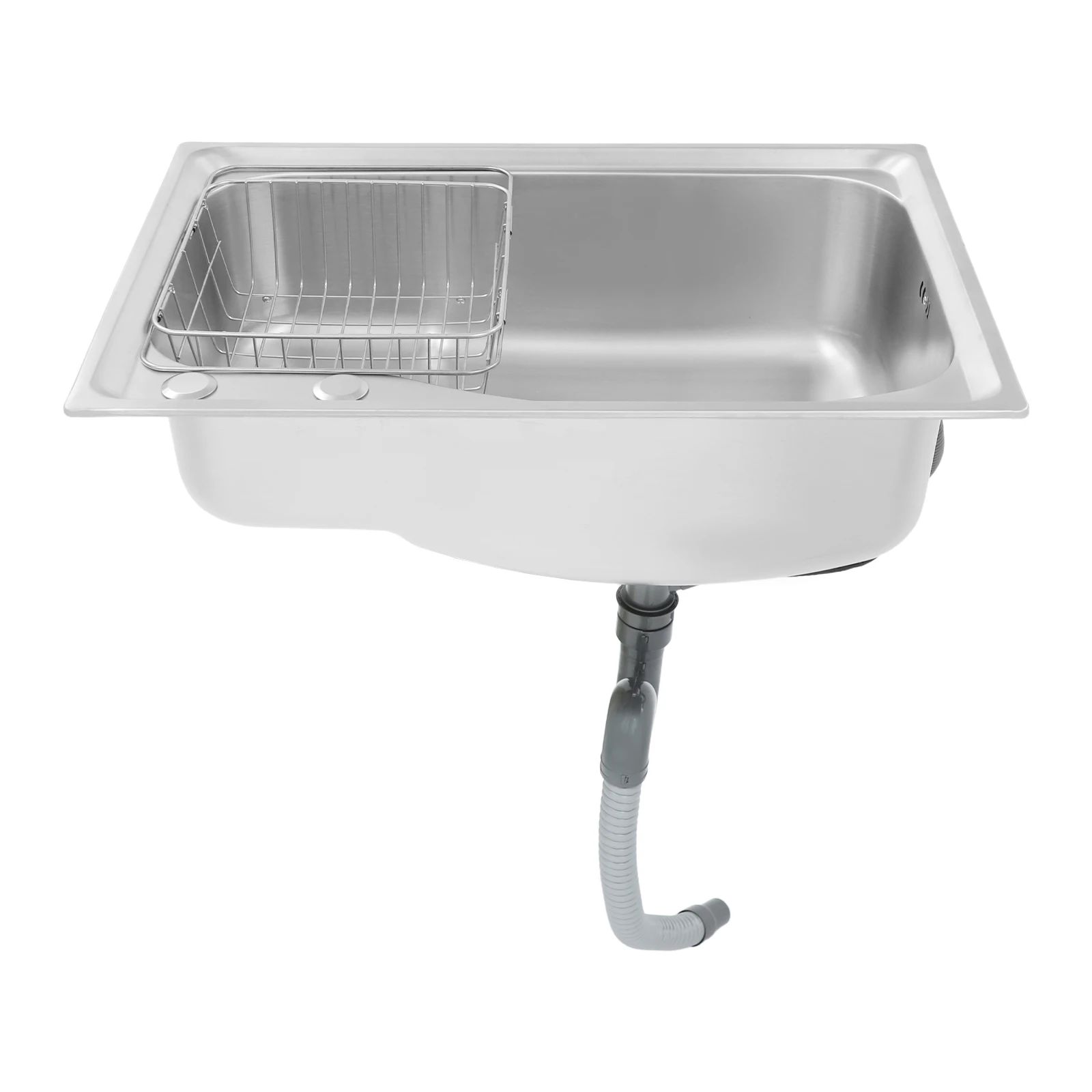 Edelstahl-Küchenspüle Einzelbecken Einbau-Unterbau-Spüle Gebürstetes Finish mit Abtropfkorb & Abflussrohr – Detail 8