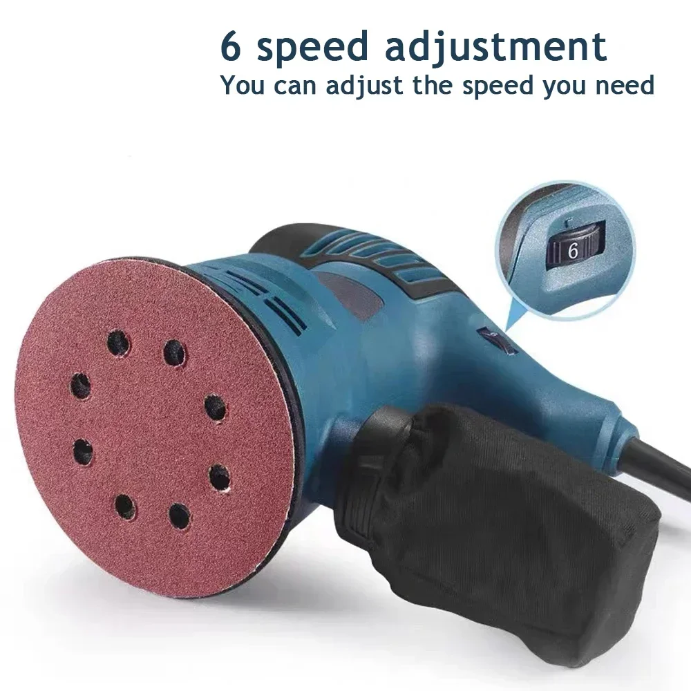300W Electric Eccentric Sander 6 Gears Speed Adjustment 5 Inch 125mm Wood Sanding Processing Car Polishing Machine With Dust Box 2