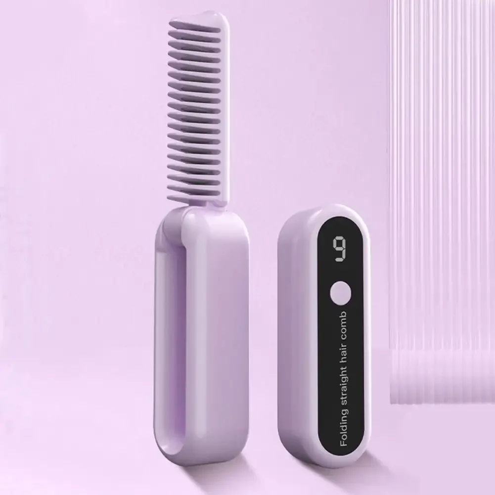 Foldable Straight Hair Comb with 9-level Adjustable Wireless Charging Straightener Home Curling Iron Styling Tool
