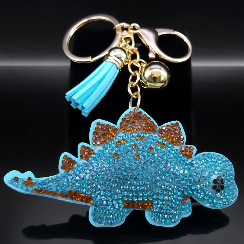 Niedlicher Dinosaurier Schlüssel bund für Frauen Männer Kind Legierung Kristall Gold Farbe Schlüssel ring Halter Party Geschenk Schmuck Porte Clef k9819s01