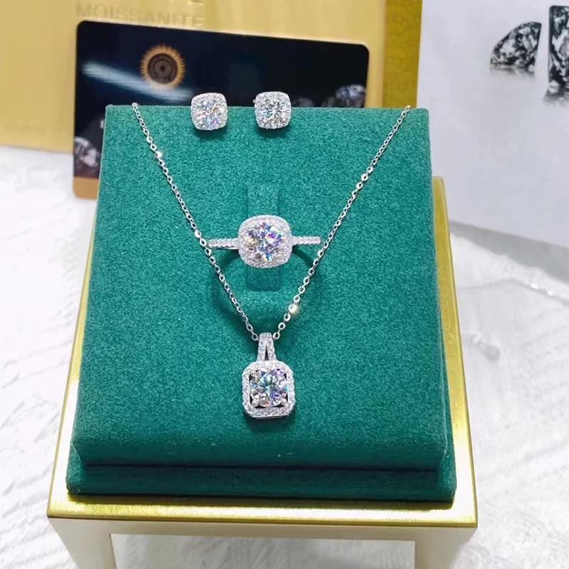 Fashion Square Zircon Necklace Earrings Ring For Women Luxury Wedding Engagement Jewelry Party Gifts