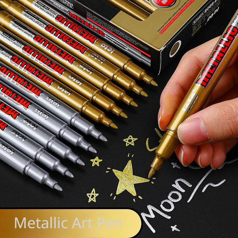 

12pcs Gold Signature Pen Waterproof Highlighter Fine Tip Marker Silver Metallic Pen Chrome Plated Electroplated Paint Marker