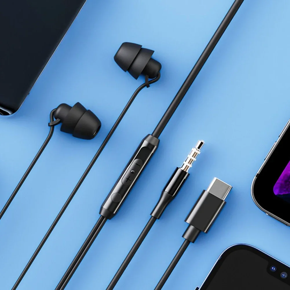 Silicone In-ear 3.5mm/Type-C Jack Wired Earphones Handsfree Sleep Headphones With Cable Earbuds In-line Control Headset With Mic 2