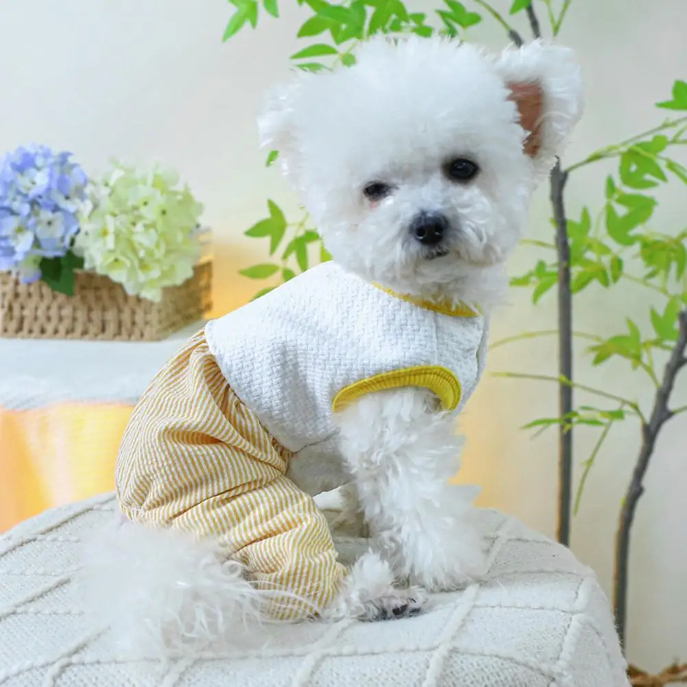 

Pet Clothes Round Neck Stylish Color-blocked Pet Jumpsuit Comfortable Dog Bodysuit Cute Small Dog Costume Round Neck for Furry