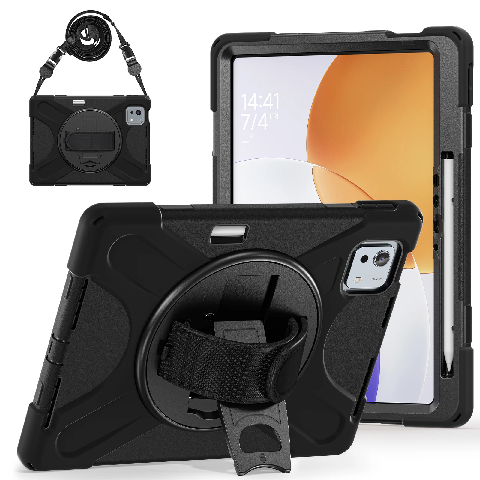 Durable 360° Rotating Tablet Case with Shoulder Strap