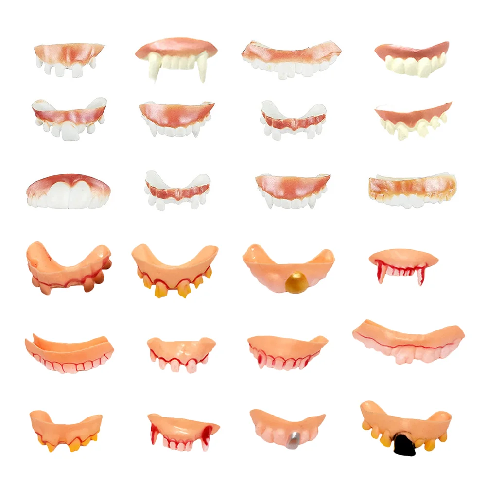 

24 Pcs Halloween Dentures Fake Teeth Joke Make up Funny Soft Rubber Ugly Gnarly