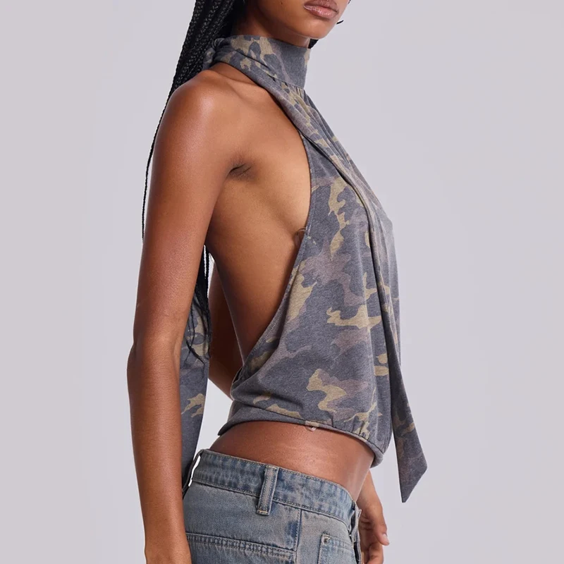 Sexy Camouflage Bal Strap Top Street Sle Printed Slim Fit ort Length Outerwear for Women Summer 2025 Trendy Hot Girl