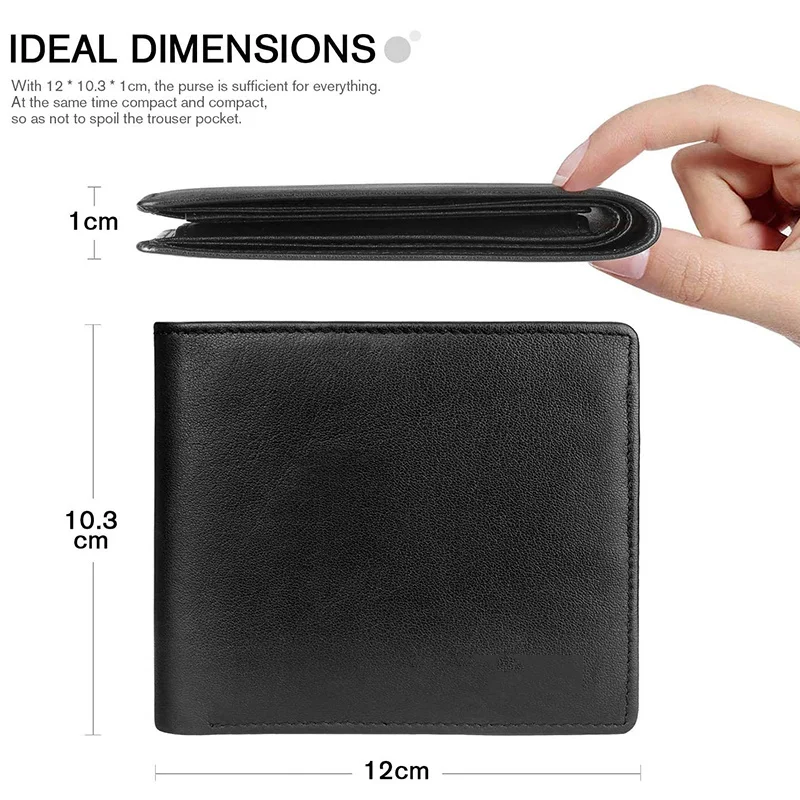 100% Genuine Leather RFID Blocking Slim Trifold Men Wallets with Coin Pocket and ID Window Minimalist Wallet for Men