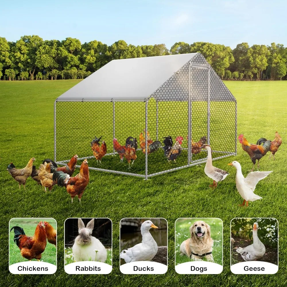 

Large Metal Chicken Coop Run for 6/10 Chickens, Duck Coop/House, Walk-in Chicken Runs for Yard, Chicken Cage/Pen with Waterproof