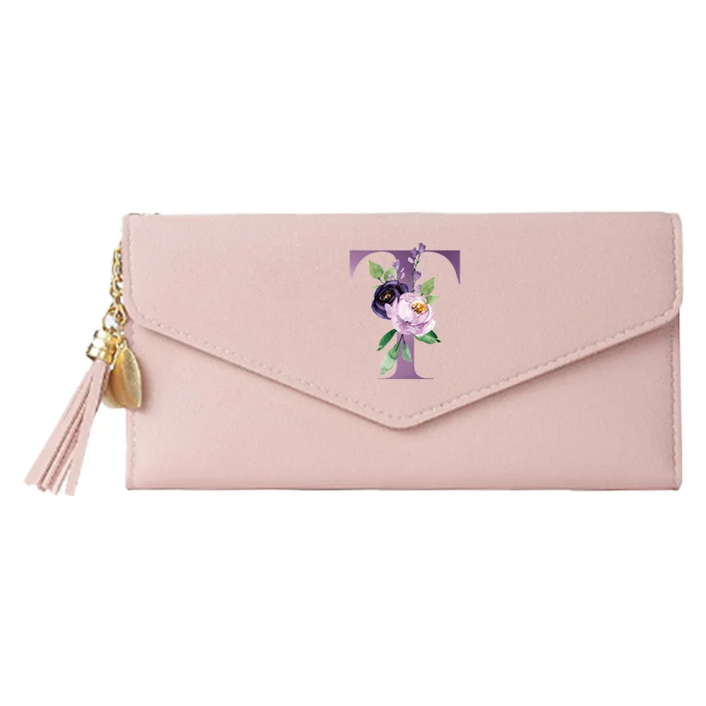 Elegant Purple Letter Print PU Leather Ladies Wallet