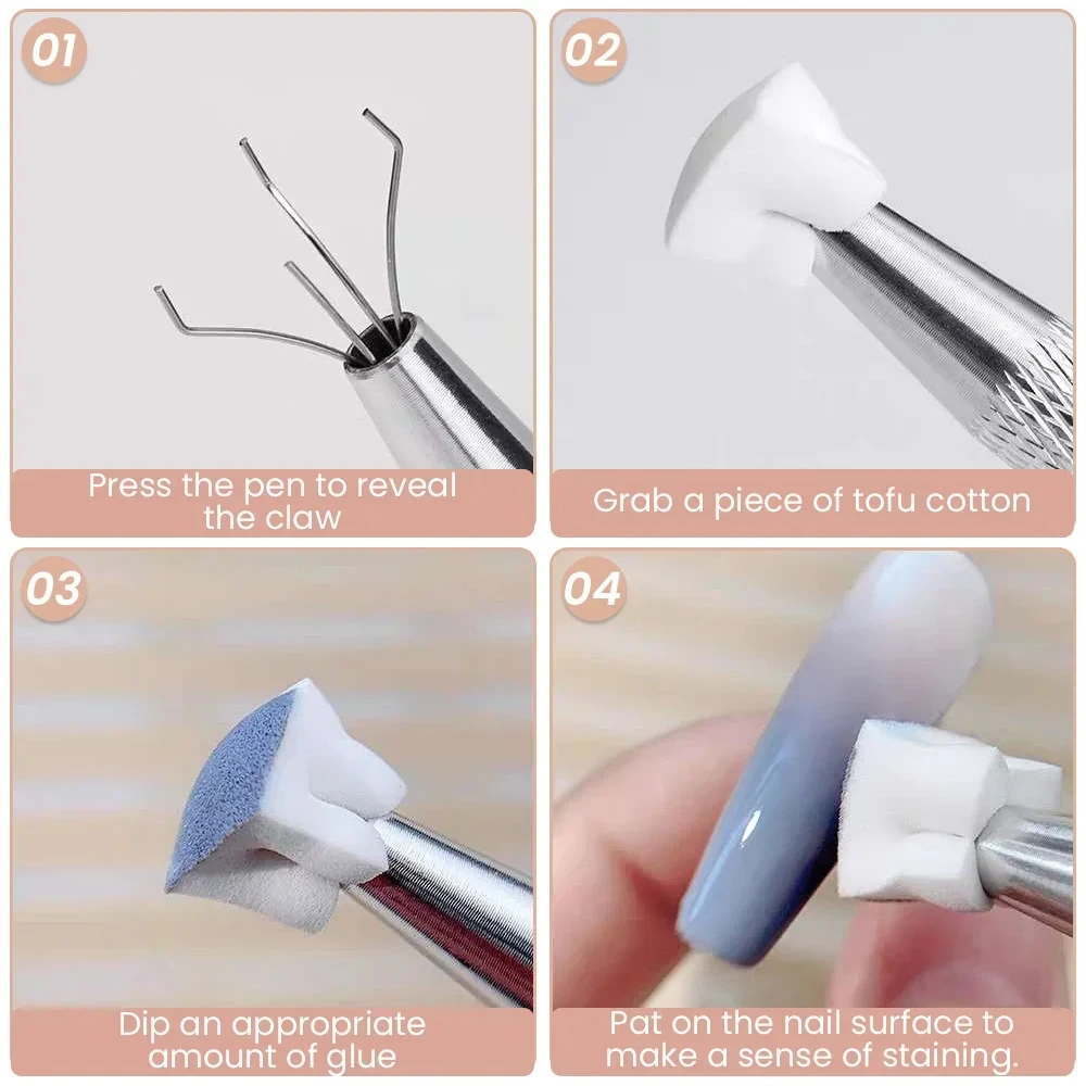 Esponja de piezas para estampación de uñas, pincel degradado de Color, polvo brillante, bolígrafo punteado para accesorios de manicura, 50 unidades