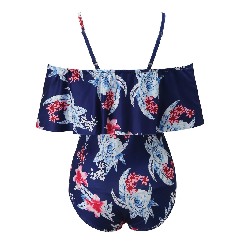 Womens Girls Maternity Tankinis Women Flower Print Bikinis Swimsuit Beachwear Pregnant One-Shoulder Ruffle Pregnant Swimwear
