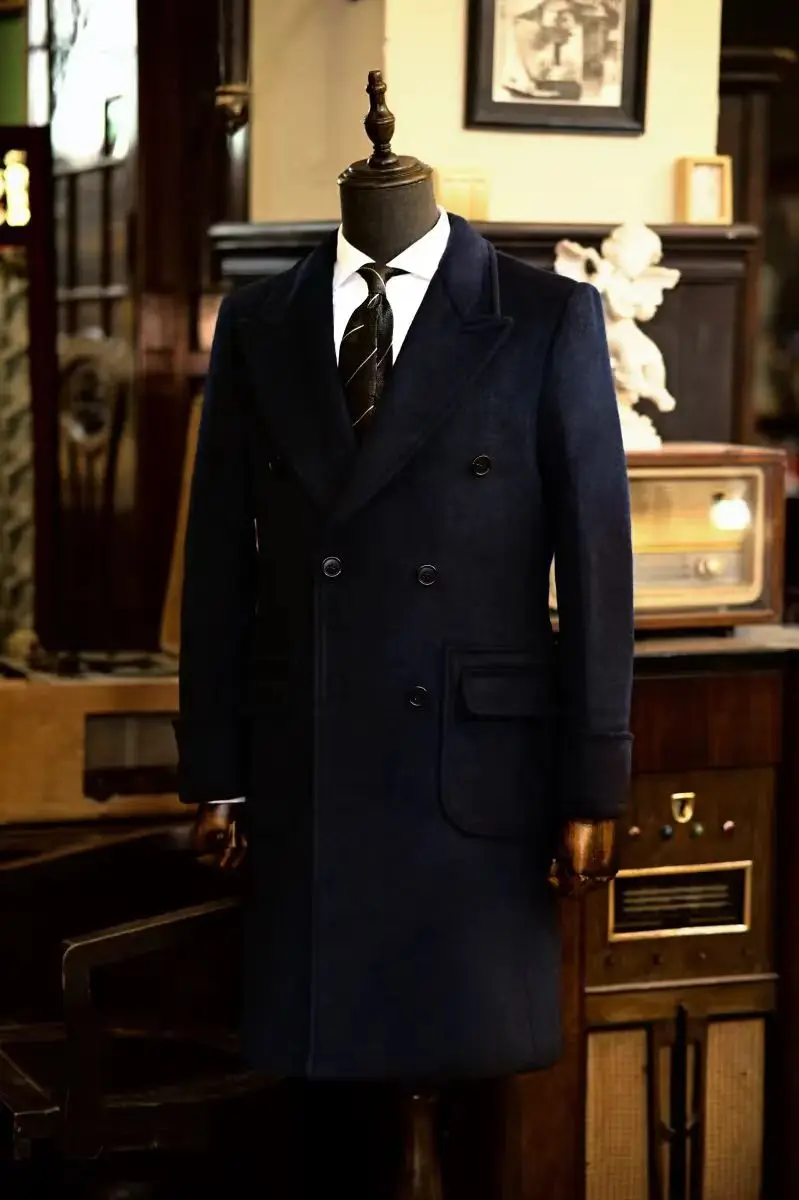 Autumn and winter men's woolen coat casual and fashionable double breasted long