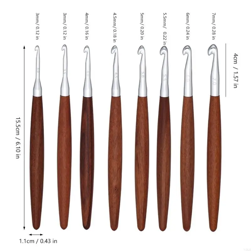 8Pcs 알루미늄 크로 셰 뜨개질 후크 인체 공학적 나무 손잡이 스웨터 스카프 양말 뜨개질 크로 셰 뜨개질 3.0-7.0mm Y5GB에 대 한 크로 셰 뜨개질 후크