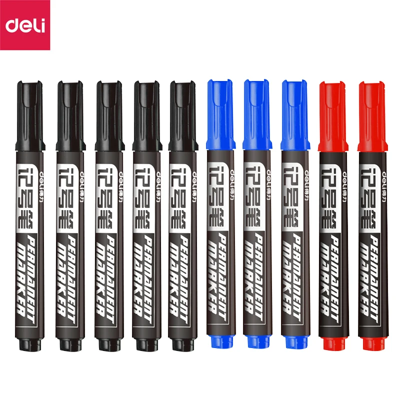 

Deli 10/5PC/Lot Permenent Markers Pen 1.5MM Fine Point Waterproof Blue/Black/Red Ink Crude Nib маркеры for Office Stationery