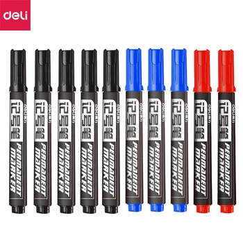 Deli 10/5PC/Lot Permenent Markers Pen 1.5MM Fine Point Waterproof Blue/Black/Red Ink Crude Nib маркеры for Office Stationery 1