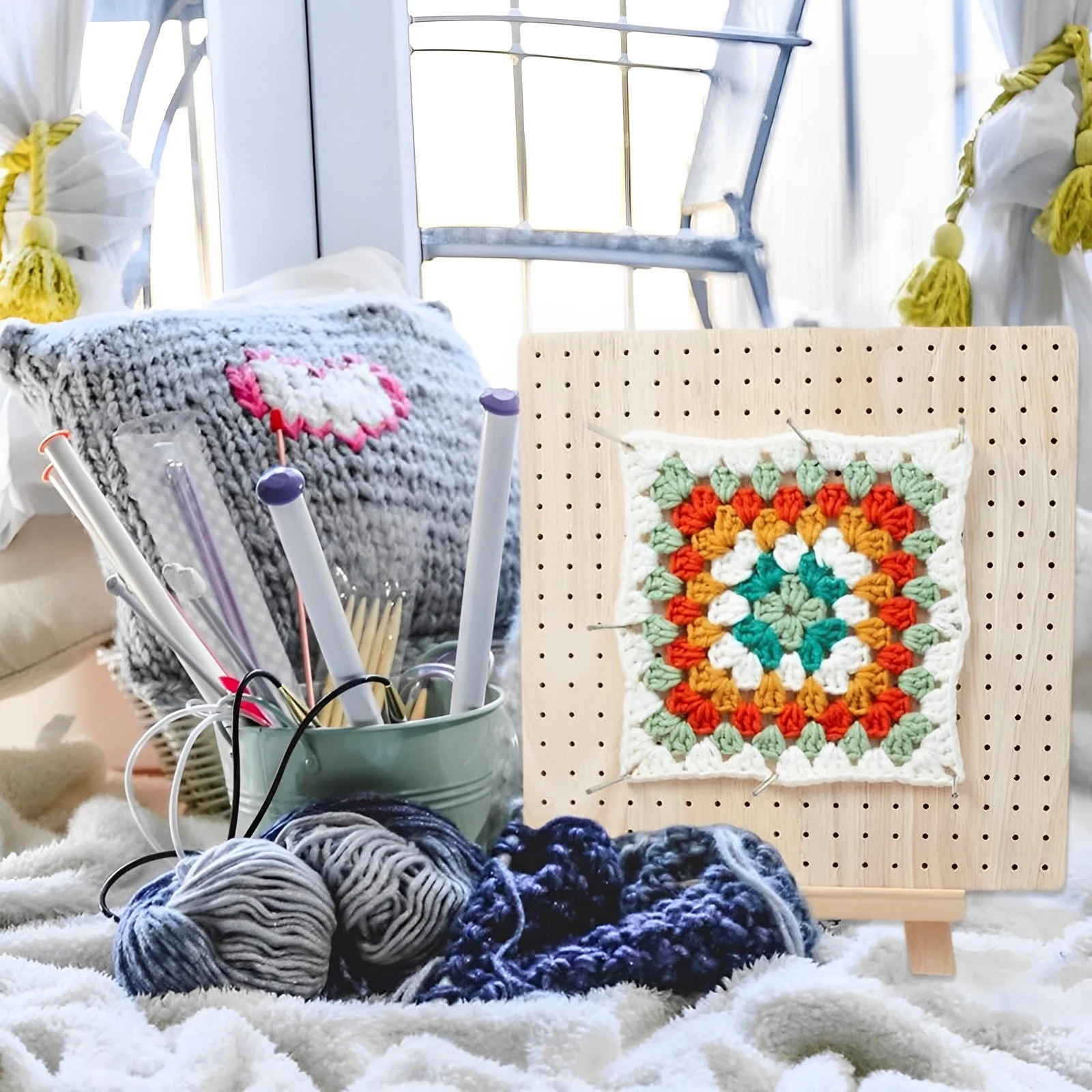 Wooden Crochet Square Blocking Board, Handcrafted Wood Crochet Blocking  Board With 10 Steel Pins, Knitting And Crochet Supplies For Grandmothers,  Moms