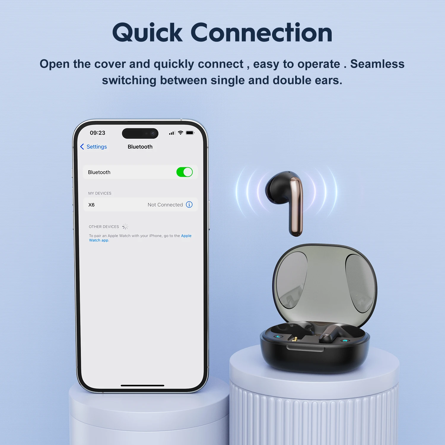 새로운 Bee X6 블루투스 이어폰, V5.3 TWS 무선 헤드셋, 게임 음악 헤드폰, 배터리 수납 미니 이어버드 이어피스