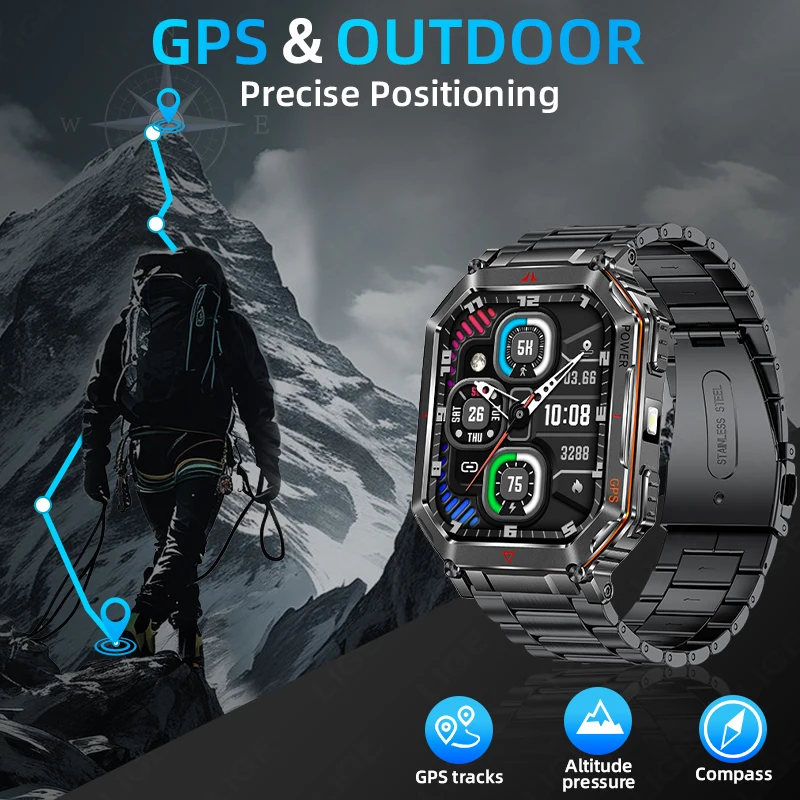 LIGE NEW 2025 GPS Smartwatch 2.01" HD Screen Compass Barometric Altimeter 450mAh Battery BT Voice Calling Smart Watch 107 Sports