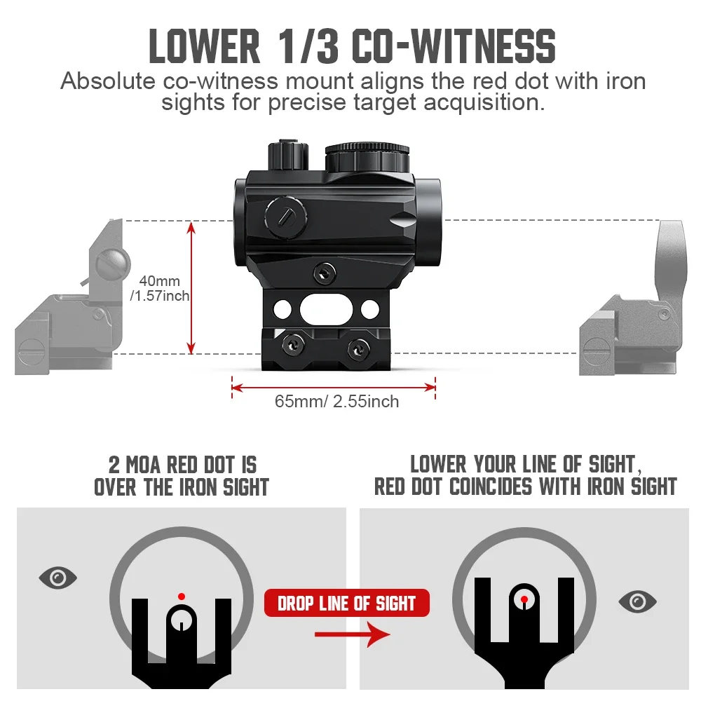 2 MOA Red Dot Sight 1X20mm Optics Scope with Riser Mount for Rifle Hunting-Red Dot Sight with Riser