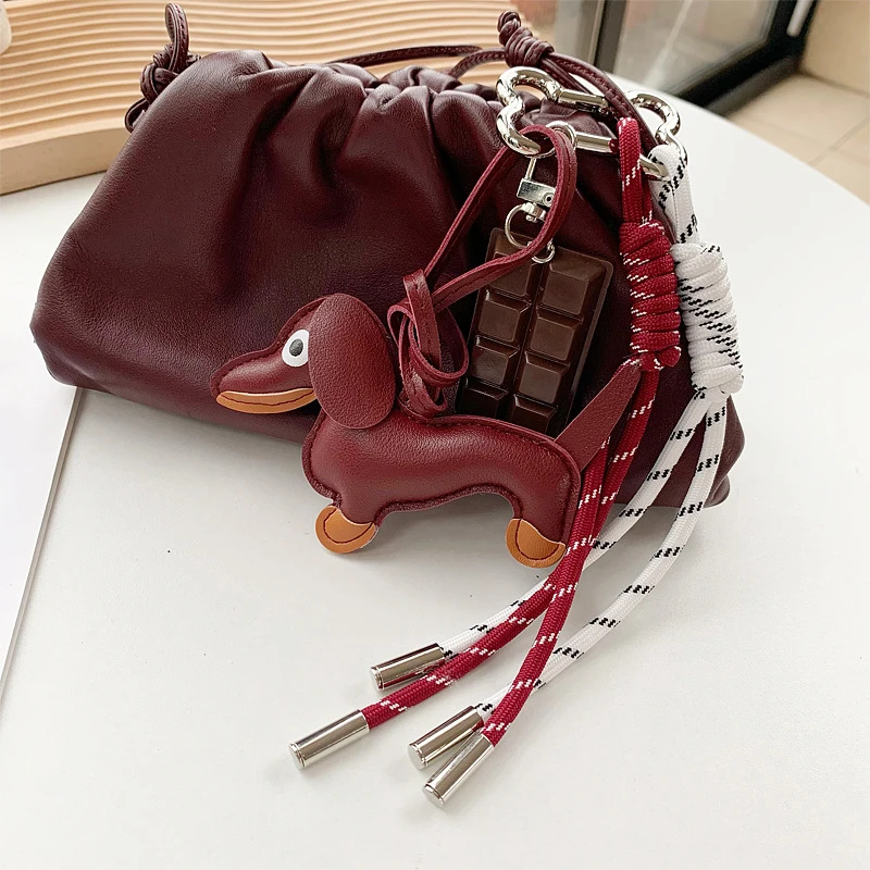 PU Leather Creative Sausage Dog Pendant Wind Bag Charm Car Keychain Decorative Hanger Cute Animal Gift