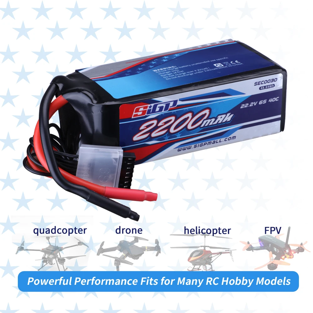 SIGP 6S 22.2V Lipo Battery for 2200mAh 40C 5000mAh 80C Soft Pack with RC Helicopter Airplane FPV Drone Quadcopter Racing Hobby 2