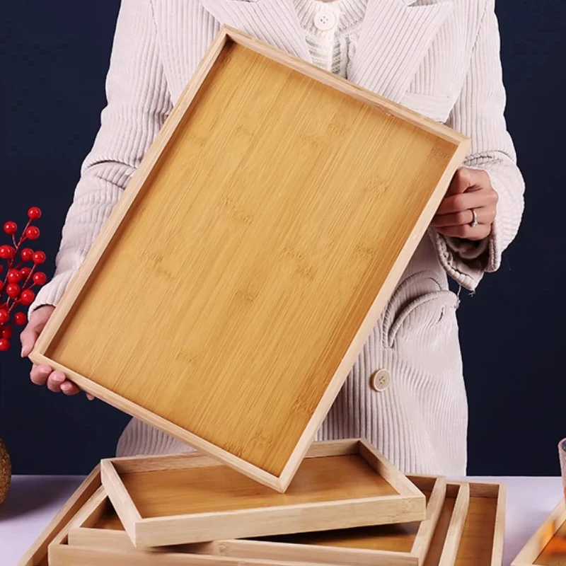 Japanese Bamboo Wooden Tray Serving Set Rectangular Cute Plate Hot Pot Barbecue Restaurant Hotel Wooden Tea Plate Dessert