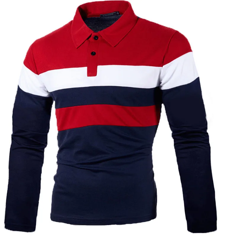 2023 New Spring Polo T Shirt Per Uomo Manica Lunga Moda Abbigliamento Sportivo Casual Wide Striped Polo Homme Risvolto Maschile Top Vestiti My906