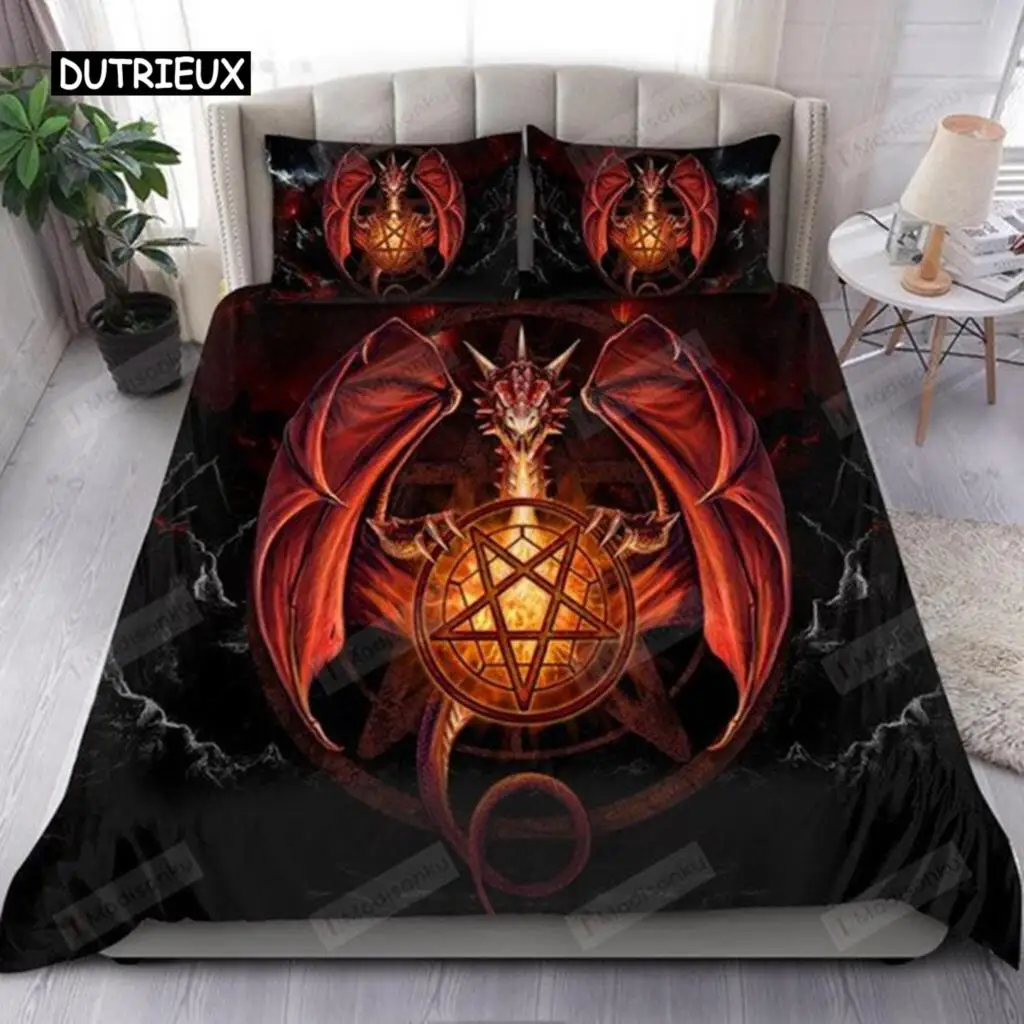 

Dragon Printed Duvet Cover King Queen Western Magic Dragon Bedding Set Teen Adults Ancient Mythical Animal Polyester Quilt Cover