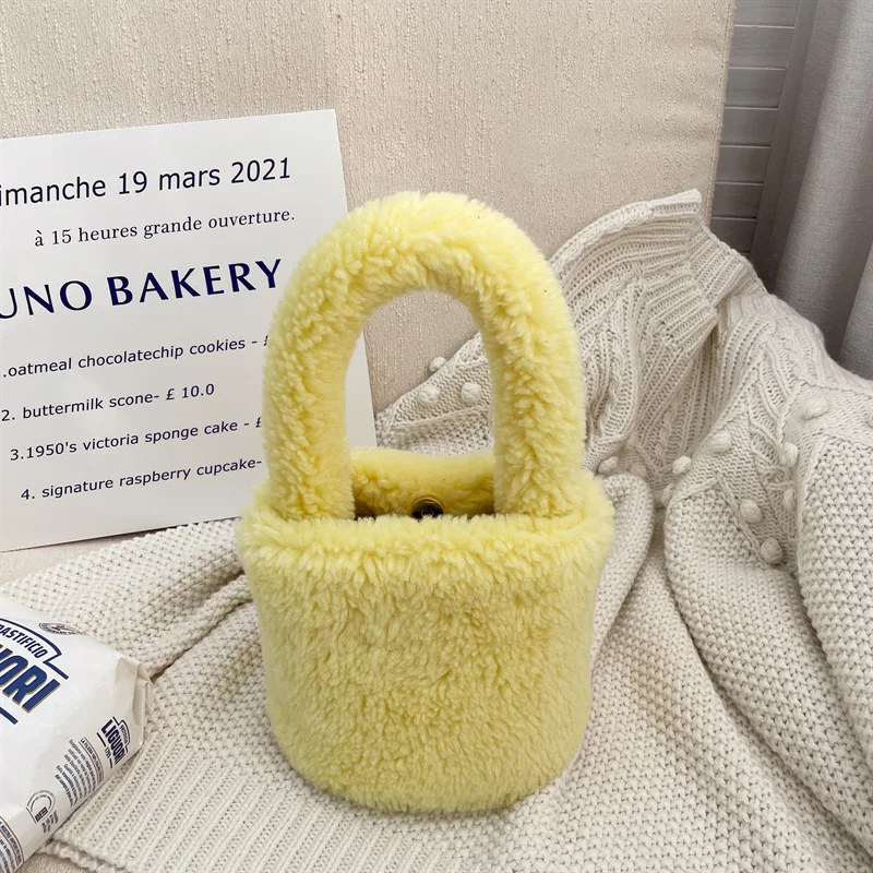 

Faux Lamb Wool Top-handle Bags for Women Soft Plush Ladies Fur Shoulder Bag Winter Lovely Female Tote Purse Bucket Handbags